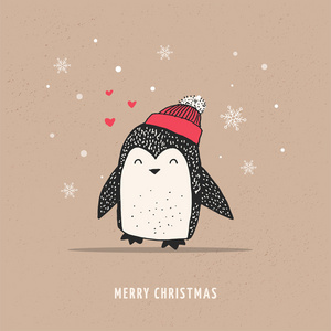 可爱的快乐企鹅圣诞问候