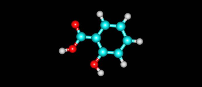 水杨酸分子结构在黑色上的分离图片