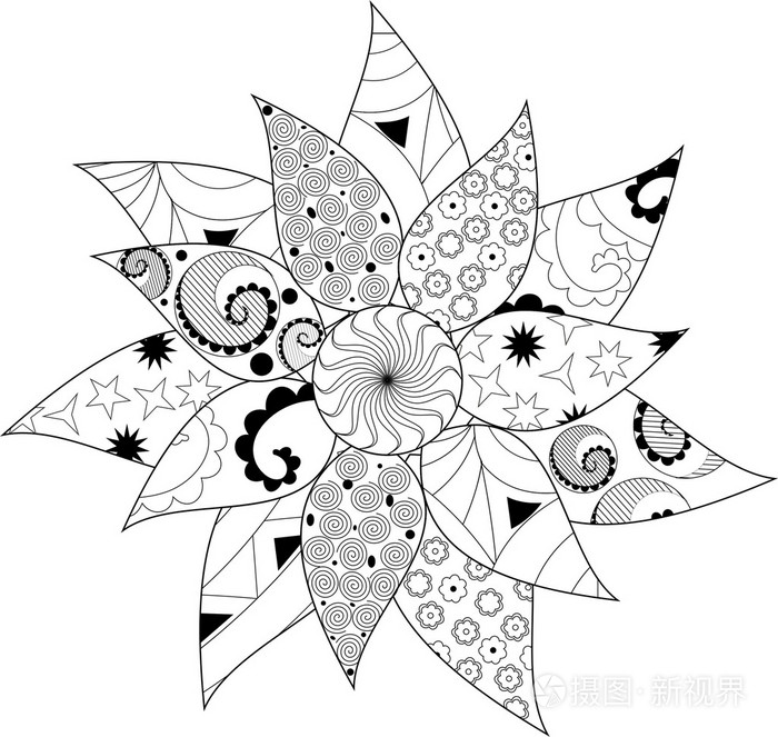 黑色和白色的曼陀罗花卉图案