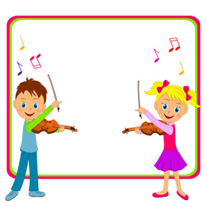男孩和女孩正在拉小提琴