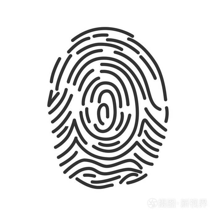 指纹线性图标.手指识别.细线插图.轮廓符号.矢量隔离轮廓图