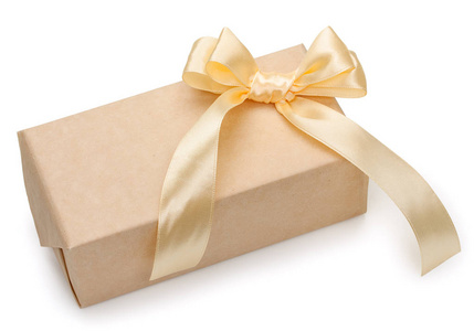 带着礼物礼品盒包装牛皮纸和金黄色蝴蝶结