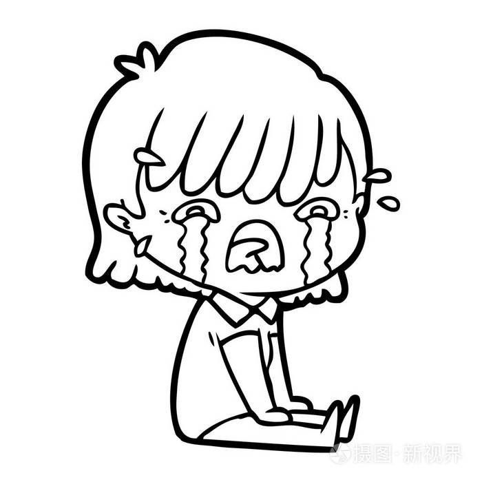 卡通女孩哭泣的矢量插图
