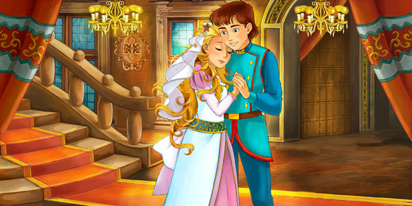 婚姻的漫画卡通童话场景王子与公主婚姻照片