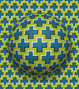 十字架图案沿同一表面滚动的球.抽象矢量光学错觉图.