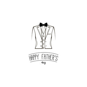 父亲节贺卡。男士套装, 领结。快乐的父亲节题词。矢量