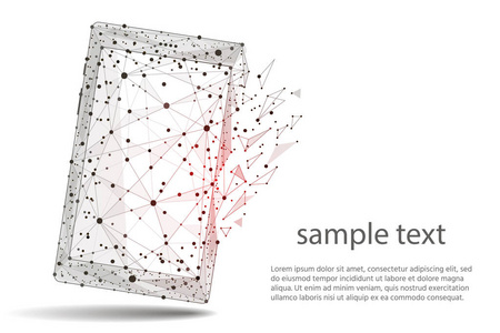 手机智能手机的抽象设计。在白色背景下从低聚线框中分离出来。抽象多边形图像的混合线和点. 用于打印和 web 元素