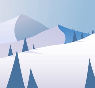 松树与雪山山冬景可爱的小女孩站在雪地上的雪山.