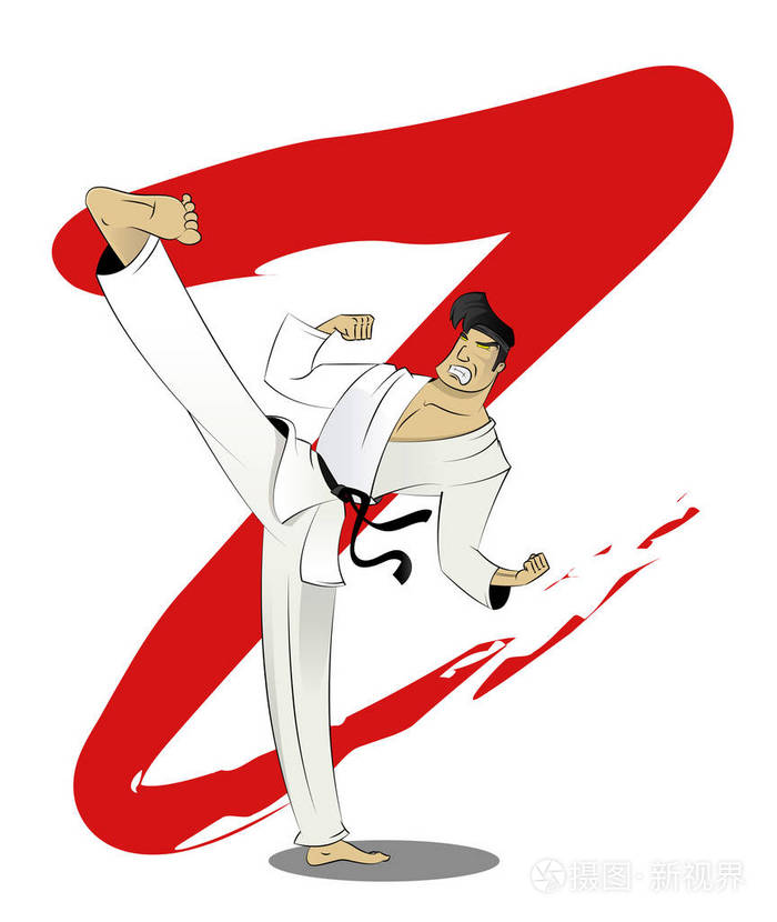 空手道的家伙的卡通插图