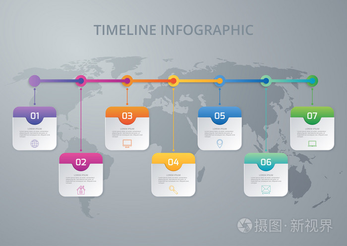 矢量图的信息图表时间轴的七个选项