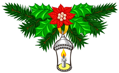 冷杉的枝条和蜡烛圣诞装饰