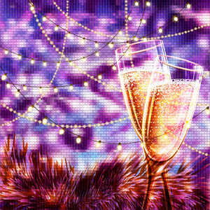 戴着眼镜的香槟的快乐新的一年卡。