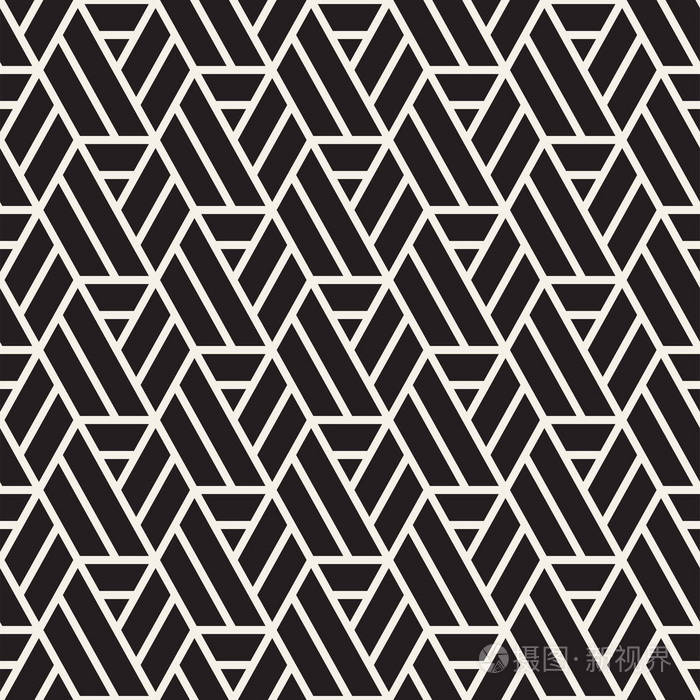 矢量无缝条纹图案.现代时尚的质感与单色格架.重复几何六边形网格.