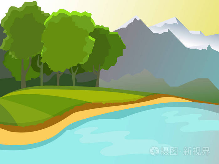 夏日风景 背景下的池塘 群山和森林景观插画 正版商用图片0gpgcx 摄图新视界 夏日风景 背景下的池塘 群山和森林景观插画 正版商用图片0gpgcx 摄图新视界