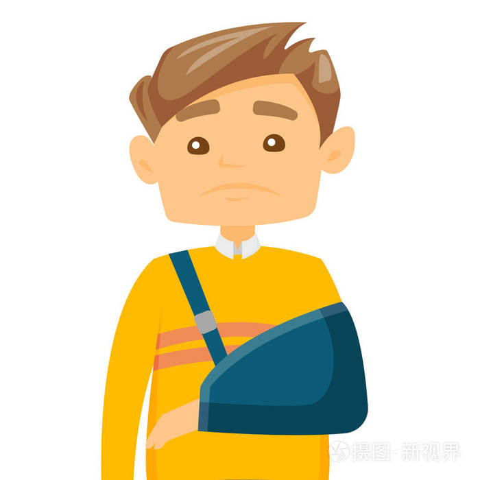 受伤的白人白人与折断的胳膊