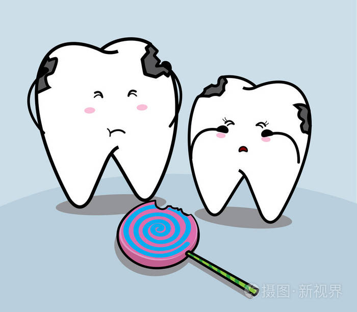 可爱的卡通微笑牙齿和糖果