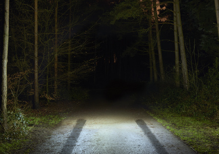 滑道黑印农村森林公路夜间轮胎打滑痕迹照片