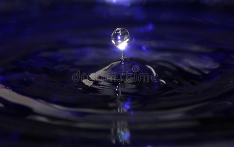 在深蓝色液体中飞溅的水滴