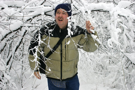 国家的乡巴佬走过满是雪的树枝的人2照片