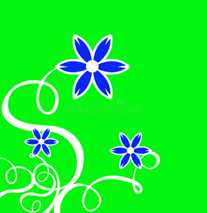 蓝色花朵和绿色背景的装饰卷发