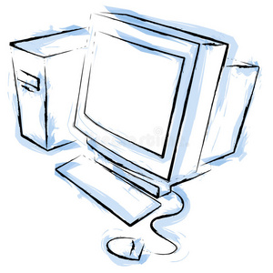 计算机与网络素描与笔记本电脑的桌面平面设计师或建筑师-工程师肮