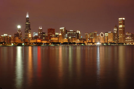 黄昏时的芝加哥天际线