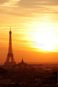 巴黎日落爱斐尔大厦城市景观