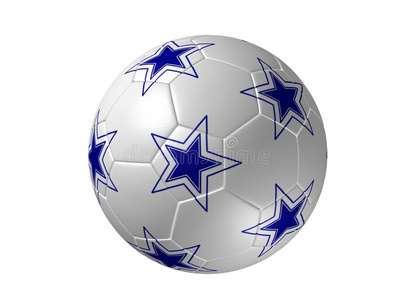 有星星的足球，孤立的蓝色