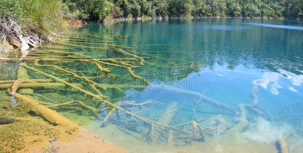 aqua azul，Lagunade montebello，墨西哥，全景