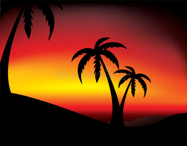 棕榈树矢量日落