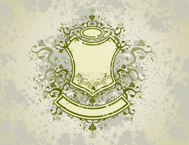 装饰徽章复古徽章-在肮脏背景上的花朵装饰照片