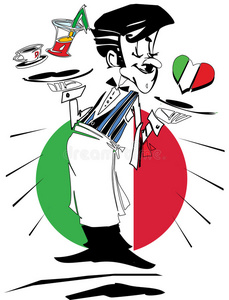 意大利国旗风格意大利国旗侍者卡通漫画照片