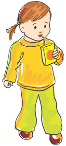 咖啡馆喝果汁喝果汁的小女孩在家庭厨房喝冰沙或果汁的家庭小孩喝果