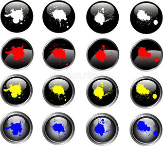 16个飞溅的黑色网络按钮
