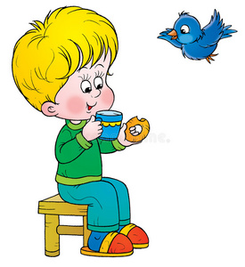 男孩和小鸟照片