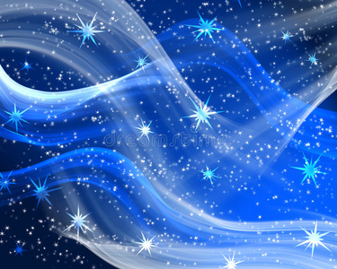 男孩抽象魔法光明星滴落在蓝色的背景上魔法城堡宝座室有精灵的魔法树