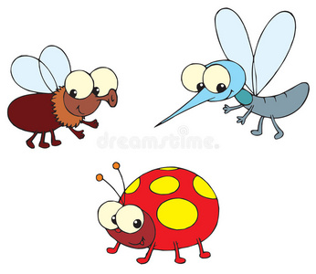 苍蝇卡通在吸血蚊子在一个男人的头上砸苍蝇拍孩子们看着苍蝇秋天公园