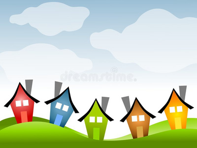 蓝天下的一排房子照片