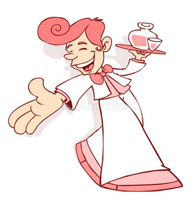 服务员的卡通插图图片