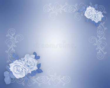 蓝玫瑰边框婚礼请柬图片