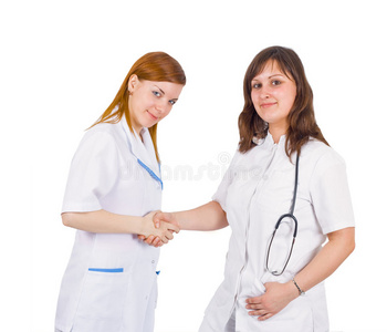 医疗队护士和医生握手
