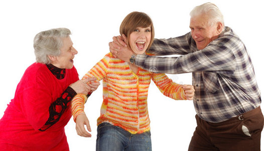 快乐的祖父母和孙女玩耍