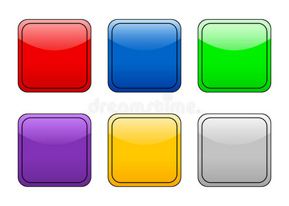 设计横幅颜色红绿色黄蓝色橙色方形web按钮为空白色空白徽章按钮web