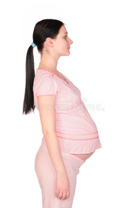 怀孕女孩摆侧影