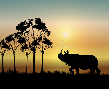 日出时的犀牛
