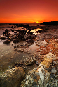岩石海景日落