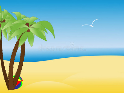 空旷的热带海滩，棕榈树