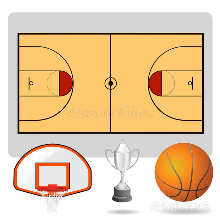 篮球场，球和物体矢量