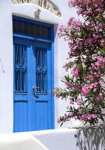 希腊岛花古建筑门
