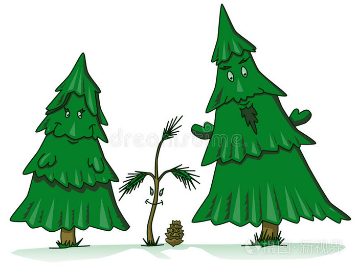 云杉冷杉树松树圣诞树松树插画圣诞云杉冷杉树剪影松果幼树圣诞老人